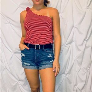 American Eagle Red/White Striped one-shoulder Top